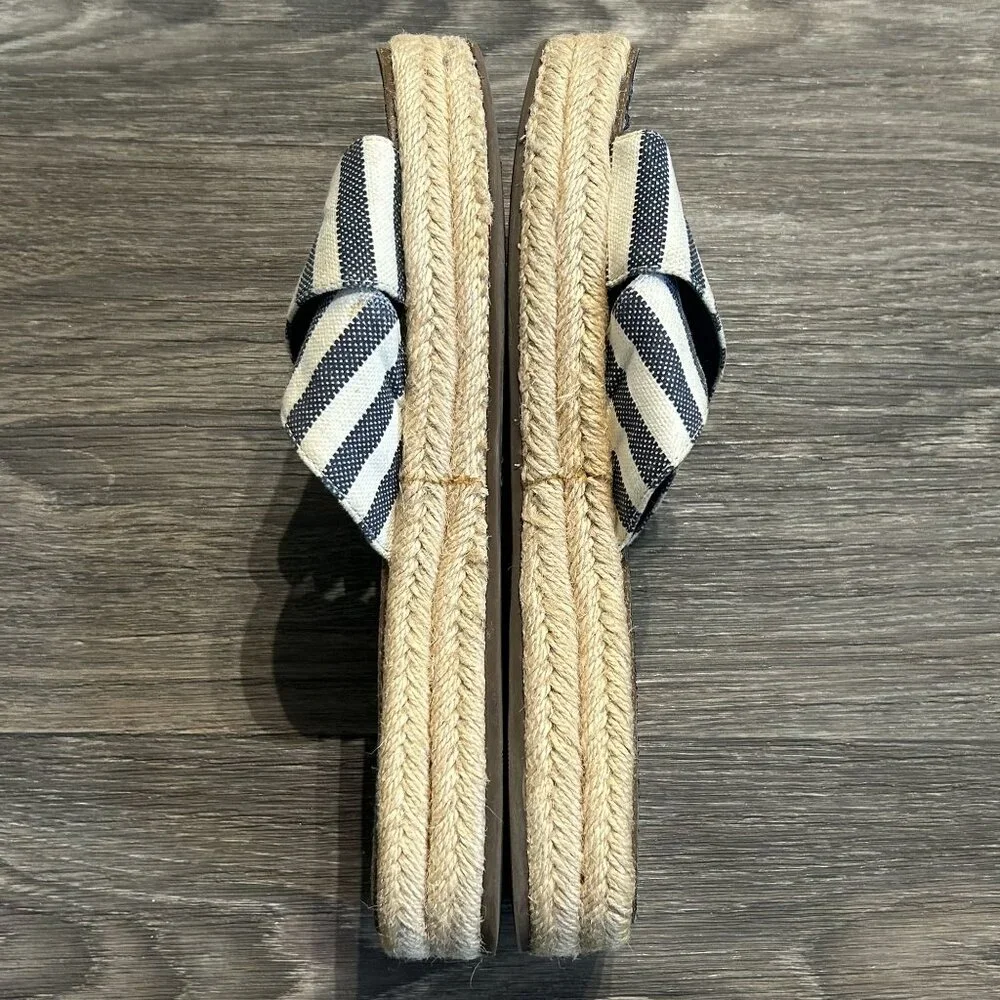 Vince Camuto 8.5 Slide Sandal Blue White Natural Stripe Canvas Espadrille Preppy